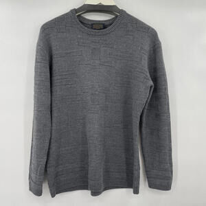 Men's Pendleton Merino Wool Geometric Texture Pullover Gray Sweater Large